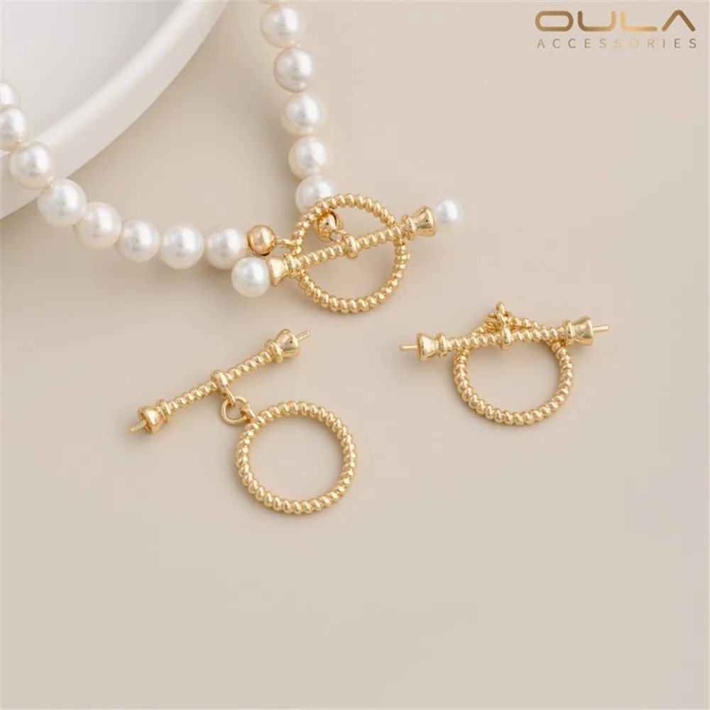 14K Gold-plated Threaded Circular OT Buckle with Pearl Sticking At Both Ends Diy Bracelet, Necklace Accessory Connection Buckle