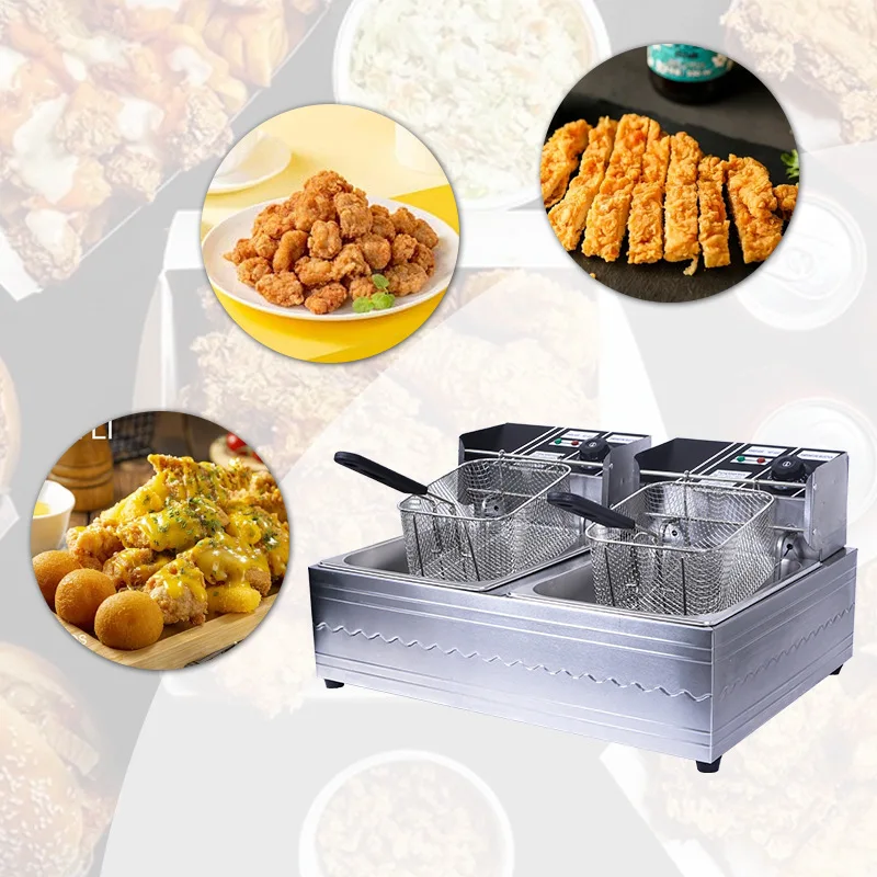 

commercial restaurant double cylinder double controller electric cross-border delivery foreign trade electric fryer