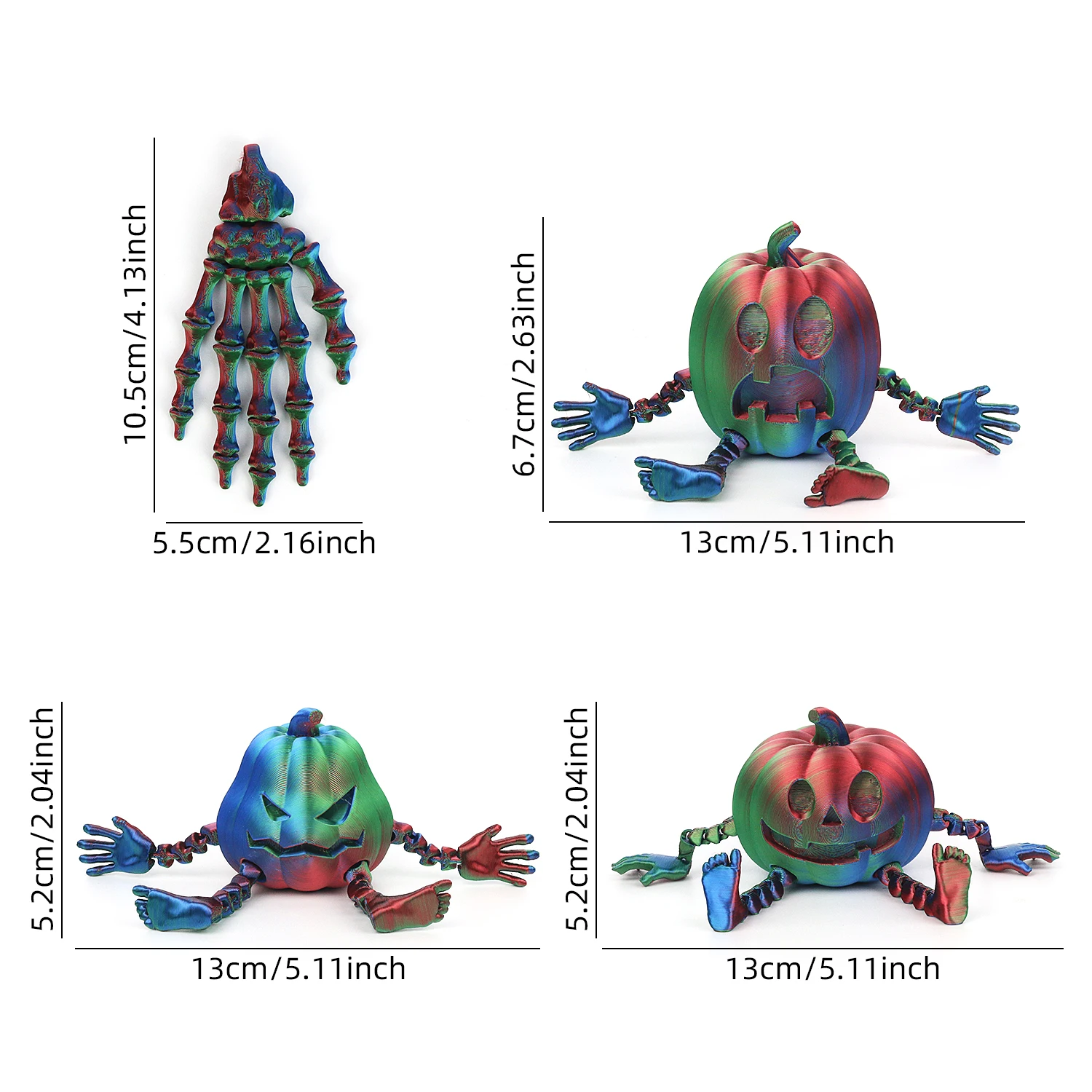 Família de abóbora com impressão 3D, série de abóbora e mãos fantasmas, impressão de brinquedos de ornamento de modelo portátil