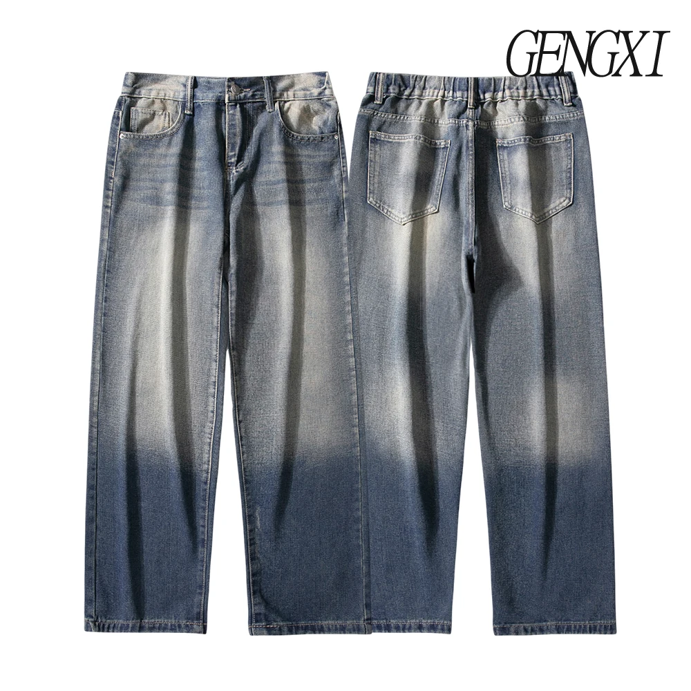 هاي ستريت الرجال مستقيم الساق الجينز ركاب خمر نمط غسلها والمتعثرة الطابق طول الجينز أربعة مواسم بناطيل كاجوال #3