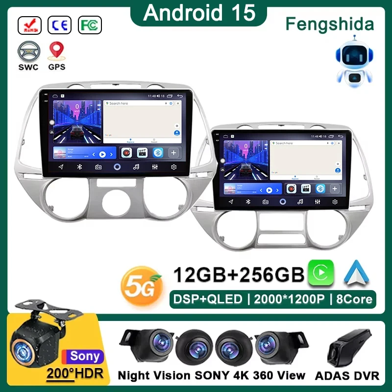 

Android 15 Radio For Hyundai i20 2012 - 2014 Auto Radio Stereo Head Unit GPS Navigation No 2din DVD 2K Touch Screen Dash Cam 5G