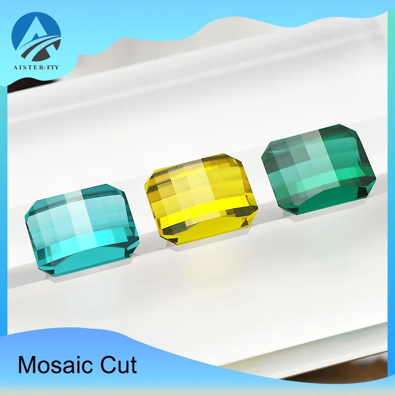 

Paraiba Emerald Green Yellow Color Mosaic Cut 10x12mm Square Yttrium Aluminium Garnet YAG Gemstone for Charms Advanced Jewelry