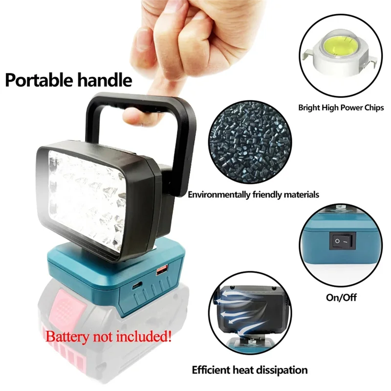 A34R LED Work Lights Handheld Lamp Portable Lanterns Flashlight Spotlights Torch For  18V Li- Battery BAT618 18 Beads