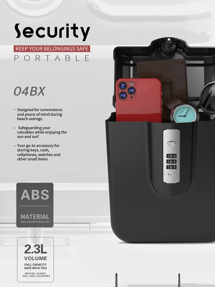 Portable Summer Beach Safe Box 3-digit Code Lock With Steel Wire Outdoor Camp Sports Bucket Travel Holiday Security Storage Box