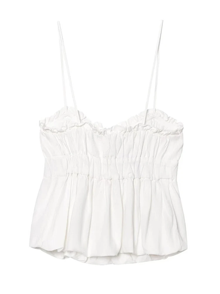 Sexy rendas até babados estilingue colete curto feminino sólido decote em v sem mangas sem costas plissado colheita topos 2025 verão senhora chique regata