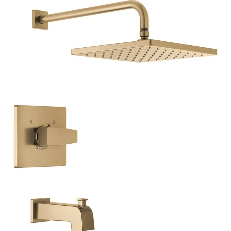 Faucet Modern Raincan Square Single-Function Tub and Shower Trim Kit Gold, Tub Faucet Set, Rainfall  Head Gold