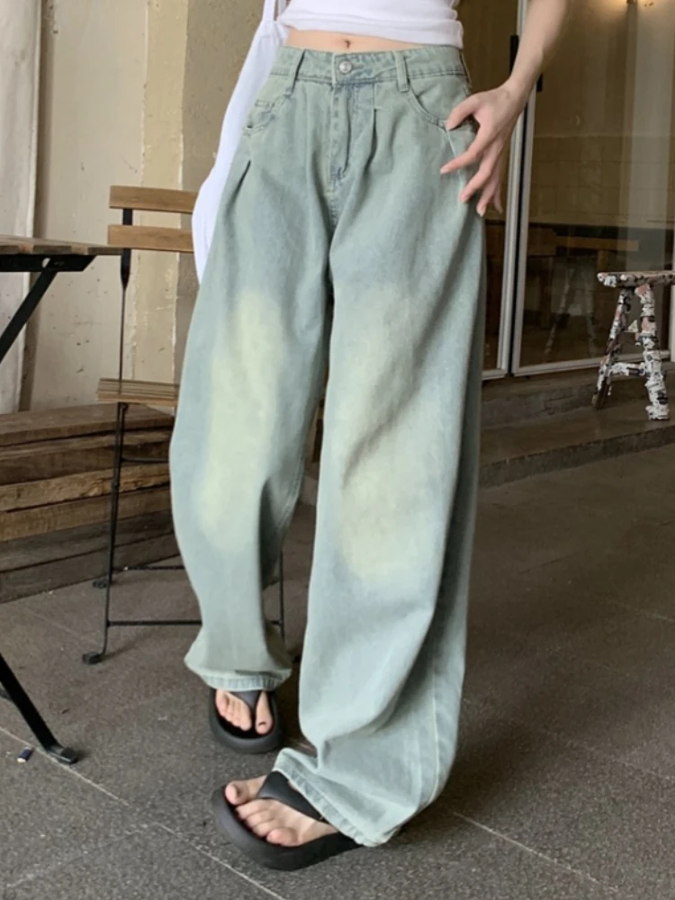 

2000s Fashion Retro Distressed Loose Jeans American High Street Wide Leg Pants Women New Chic Vintage Drape Mopping Trousers