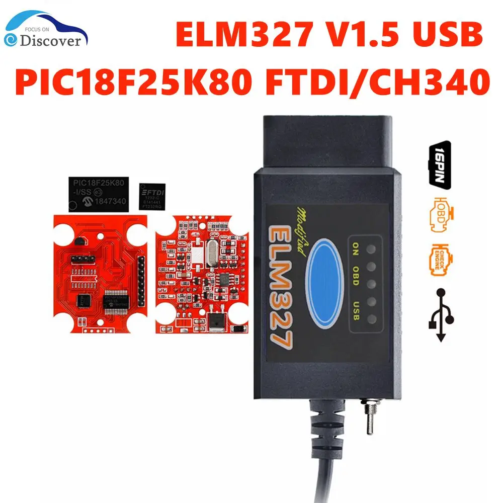 ELM327 V1.5 USB PIC18F25K80 FTDI CH340 Chip CAN /MS CAN For Forscan OBD2 Diagnostic can Switch OBD Scanner Multi-language