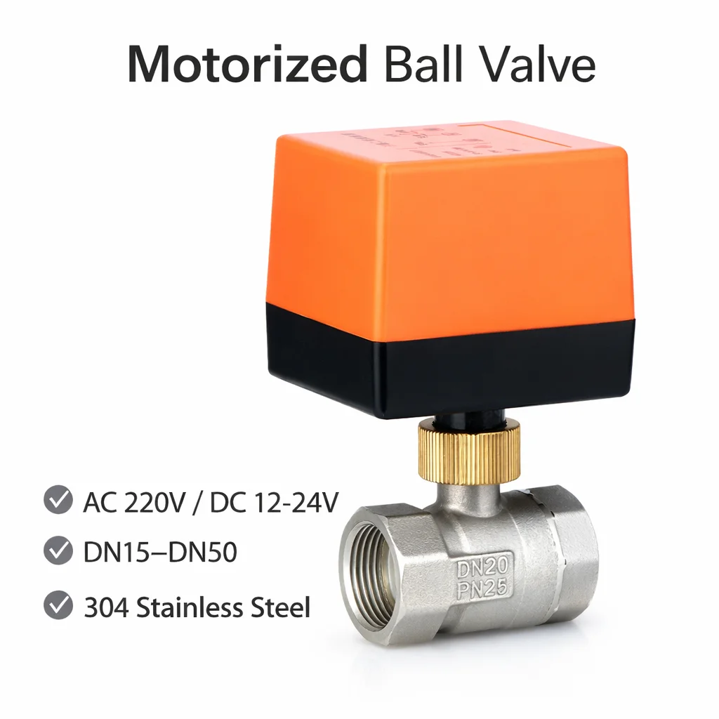 Válvula de Bola Eléctrica de Acero Inoxidable AC220V DC12V-24V, Válvula Solenoide de Agua de 2 Controles y 3 Cables, Actuador, DN15/20/25/32/40/50
