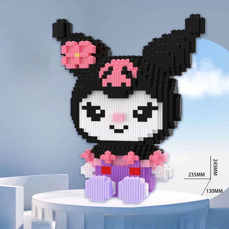 Witaj kotek klocki do budowy zabawki do montażu ozdobny Ornament Sanrio Anime figura Kuromi Model moja melodia dla dzieci Puzzle prezent