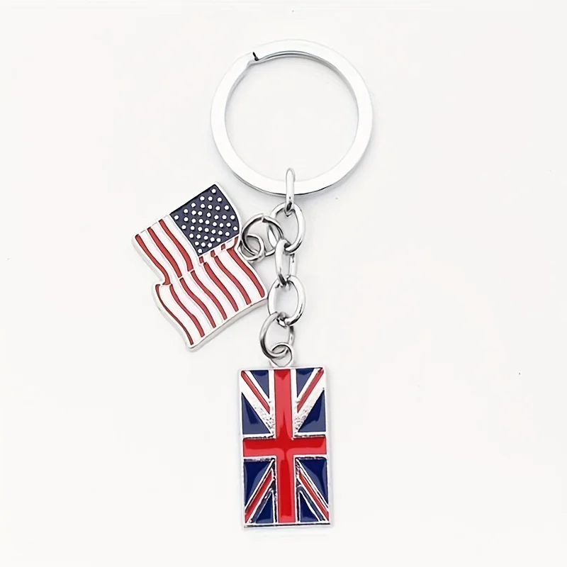 1pc American British Flag Pendant Keychain, Colorful Enameled USA UK Flag, Simple Style Party Holiday Decoration, Souvenir Gifts