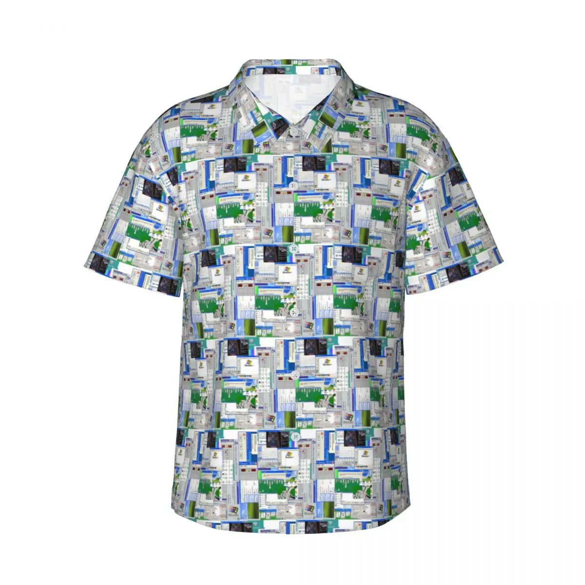 

Windows XP Коллаж Мужские рубашки Гавайская рубашка с коротким рукавом Модные топы с лацканами для летнего пляжа