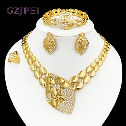 Quality Women Jewelry Sets Luxury Design Dubai Trending Gold Color Necklace Earrings Ring Bracelet Wedding Party Gift