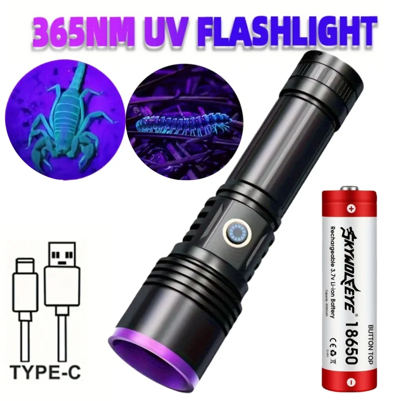 Skywolfeye 20W UV Flashlight USB Rechargeable UV Light High Power Black Light Flashlight for Pet Urine Detection Resin Curing