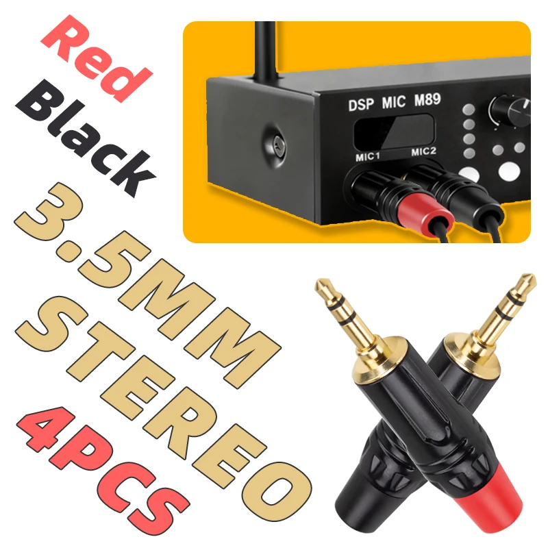 

4 шт. позолоченных стереоразъемов 3,5 мм, штекеры 3,5 мм для пайки, аудиоразъемы красного и черного цвета