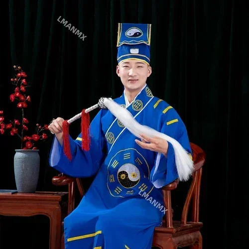 6 ألوان رداء الطاوية الصيني التقليدي للبالغين أزياء الكاهن ملابس الراهب ماوشان ثوب شاولين تاي تشي مع قبعة خفقت