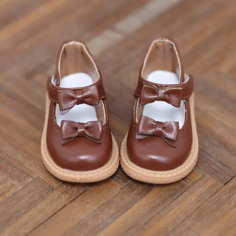 （Customize 30 Days）  1/3 1/4 1/6 MDD MSD BJD Doll Round toe double bow small leather shoes 1pair