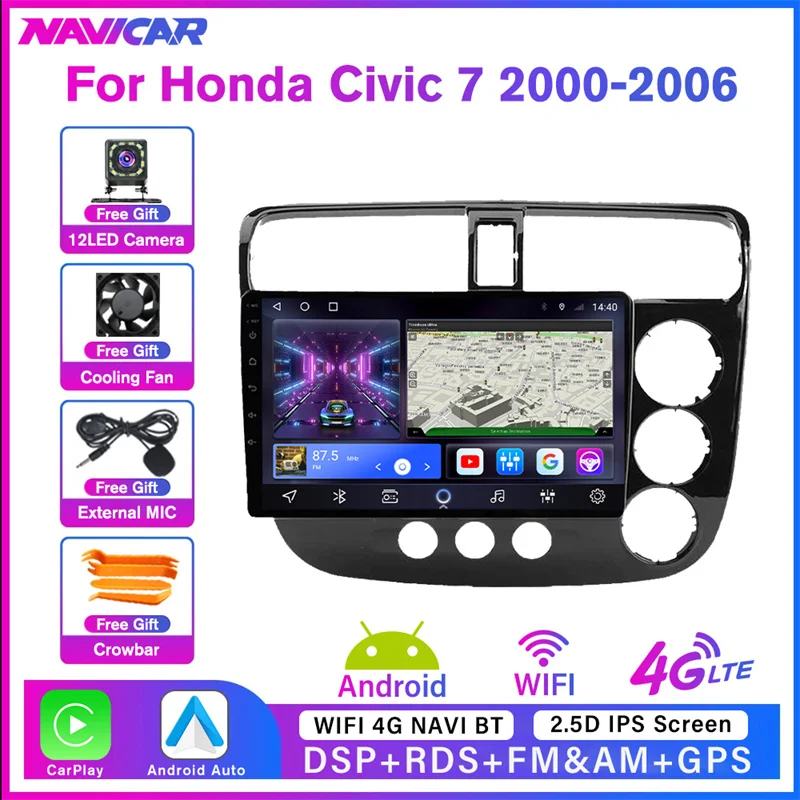 

2Din Android 10 Car Radio Player For Honda Civic 7 2000-2006 GPS Navigation Stereo Receiver Car Multimedia Video Auto Radio IGO