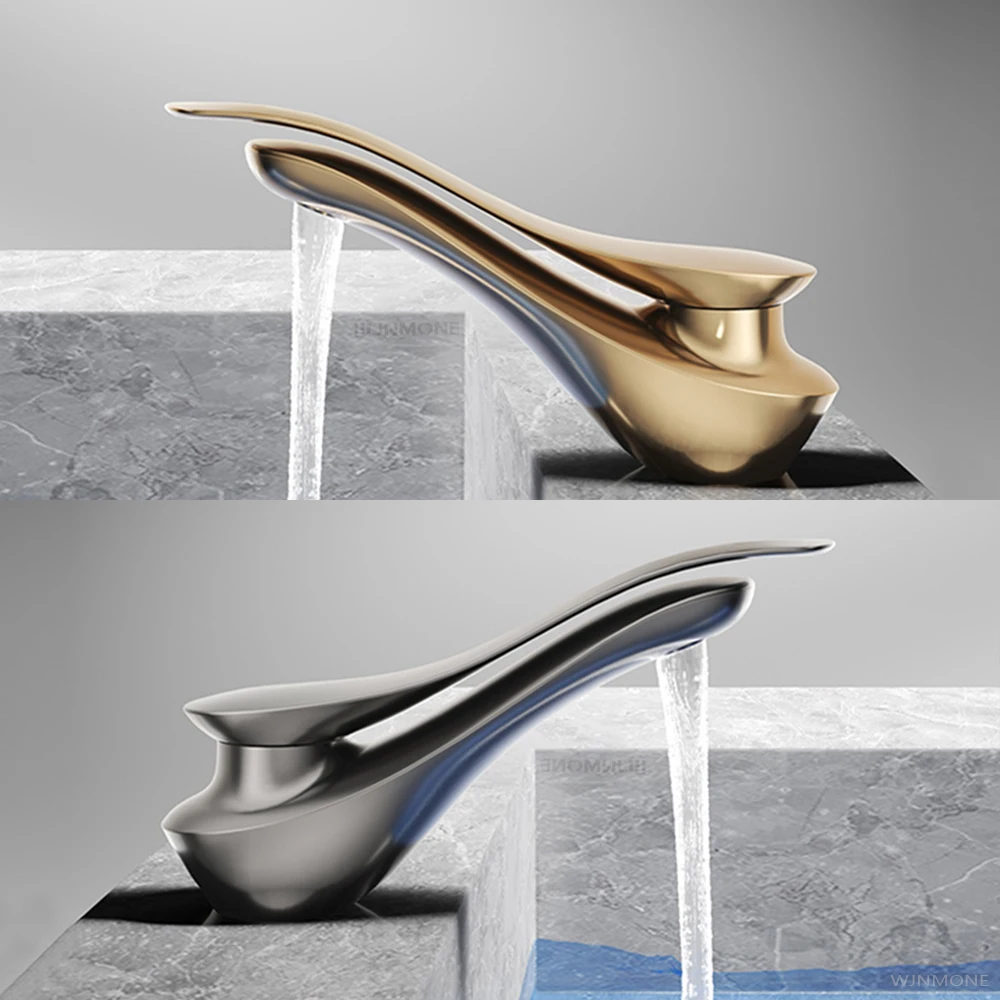 New Design Solid Brass Bathroom Sink Faucet Deck Mounted Washbasin Faucets Single Handle One Hole Hot Cold Water Mixer Basin Tap