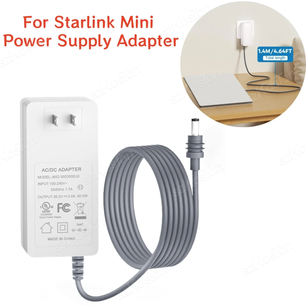 For Starlink Mini Power Supply Adapter Output DC 30V 2A 60W Charger Input 100~240V AC for Starlink Mini Accessories Power Cord