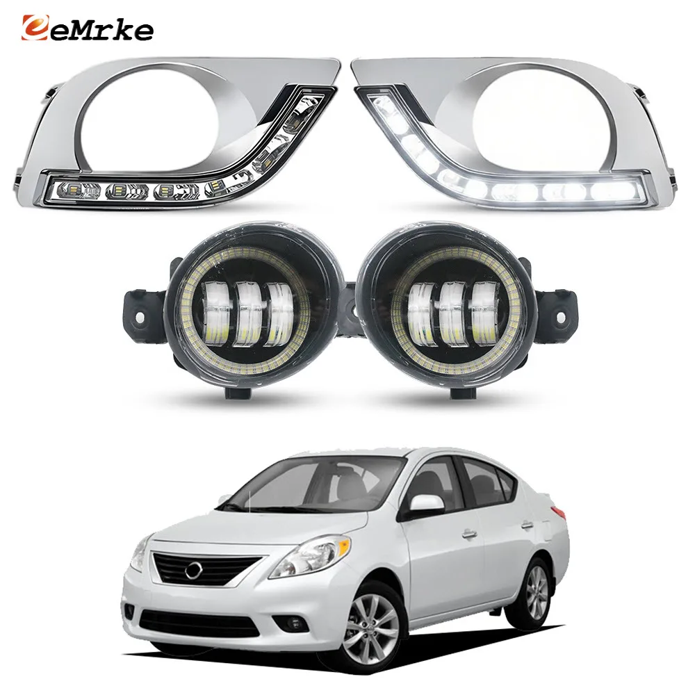 

EEMRKE Led Fog Lights Angel Eye DRL Daytime Running Lamp Front Bumper For Nissan Versa Sedan Latio B17 Almera N17 2012 2013 2014