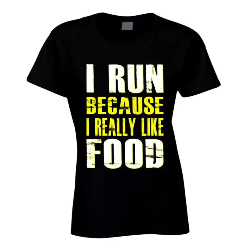 I Run Because I Really Like Food Gym Workout T Shirt  Yellow