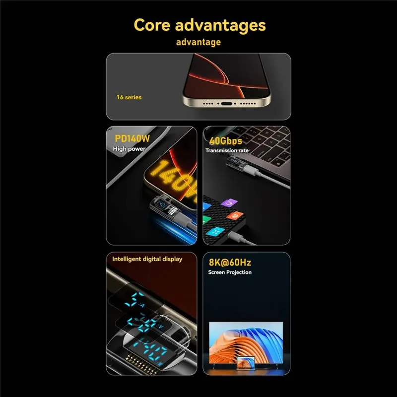 DT21 90 Degree USB C Adapter Right Angle U Shape Type C 40Gbps Data Transfer PD 140W USB4.0 8K 60Hz Converter
