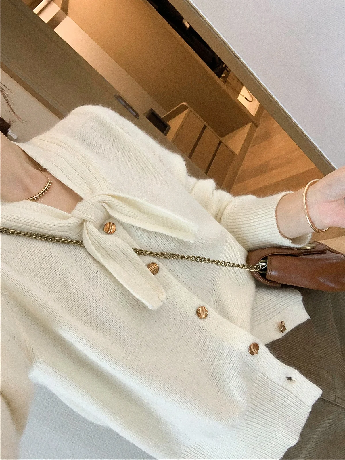 

Love Devil Fi Women's Knitted Wool Sweater V-ne Single Button Moccasin Autumn Winter New Sle Casual Loose Fit Long Sve