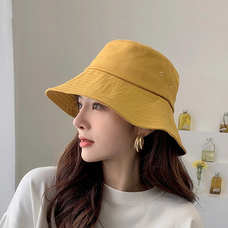 

Fashion Style Big Brim Summer Women Yellow Khaki Bucket Hat Holiday Beach Sea Fisherman Hat