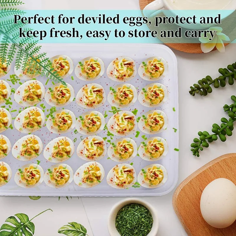 BAAJ-Egg Container, Refrigerator Deviled Egg Tray Carrier With Lid For 60 Eggs - Plastic Fridge Stackable Portable 2 Pack