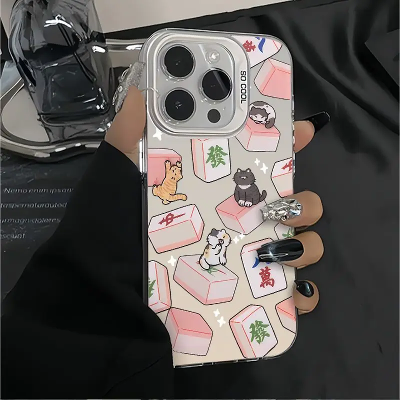 

Mahjong Cat design phone case for iPhone 16 15 14 13 12 11 Pro/ Max/Plus shock-proof rear cover anti-fingerprint