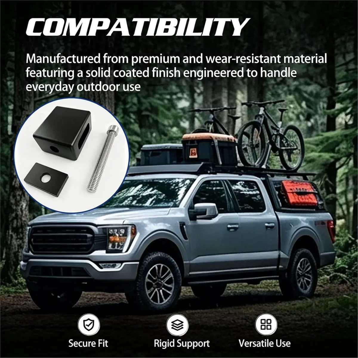 4-Pack Truck Bed Stake Pocket Mounting Kit Base Hardware, Rigid Tie Down Plates for Most Pickup Trucks