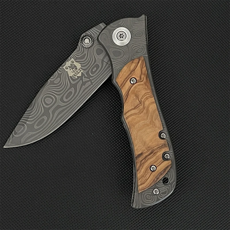 Damascus Pattern Liome Folding Knife Outdoor Portable Camping Tactical Fishing Hunting Knives Pocket EDC Tool