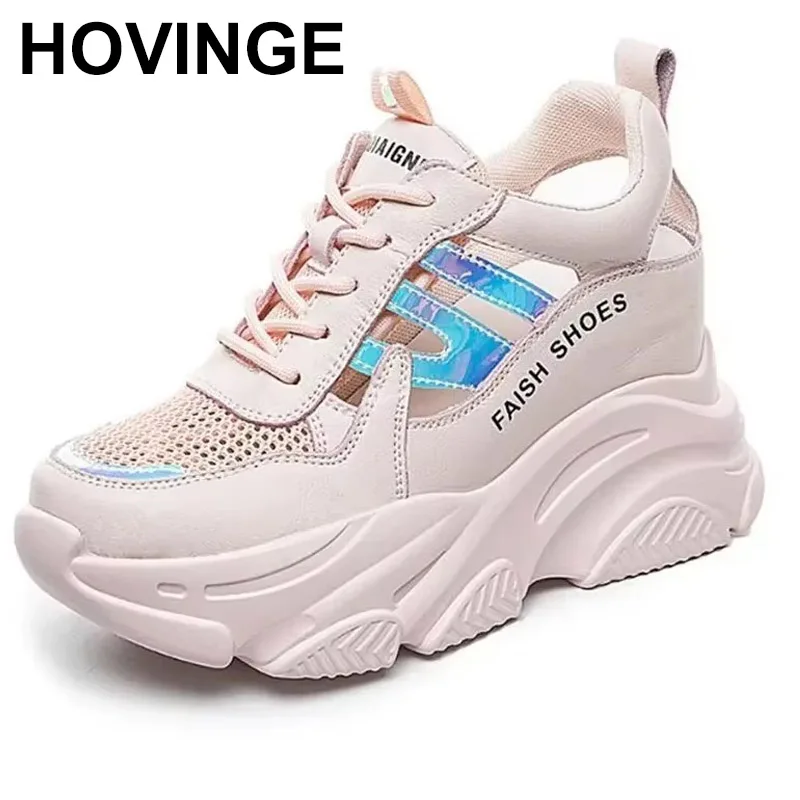 

2025 летние женские кроссовки, сетчатые кроссовки на высокой платформе, белые туфли, босоножки на танкетке на каблуке 8 см, дышащие женские повседневные туфли