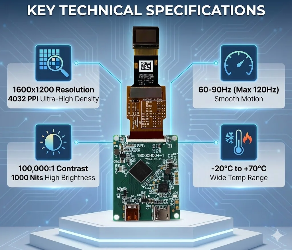 0.5 Inch OLED Display Module With 1024x768 Resolution And MIPI+I2C Interface For EVF & Precision Scopes