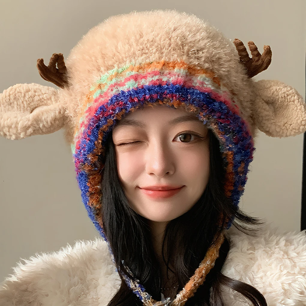 1PC Fashion Cute Christmas Antlers Plush Soft and Comfy Keep Warm in Autumn and Winter Ear Protectors Knitted Wool Hat