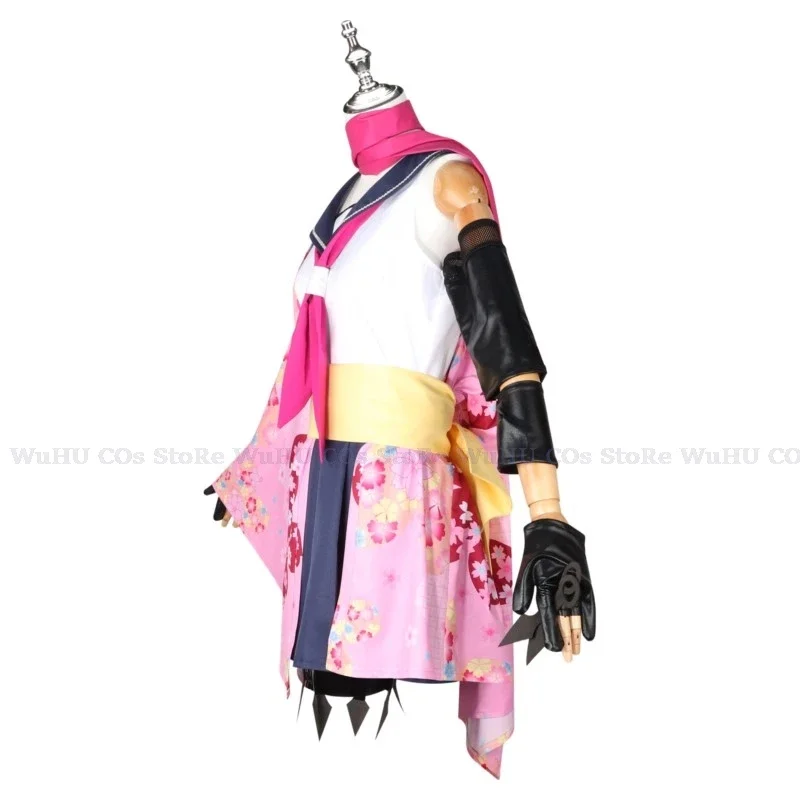 Game Blue Archive Cosplay Kuda Izuna Cosplay Kostuum Mooie Gedrukt Kimono Uniform Pruik Halo Vrouwen Halloween Party Rollenspel Pak