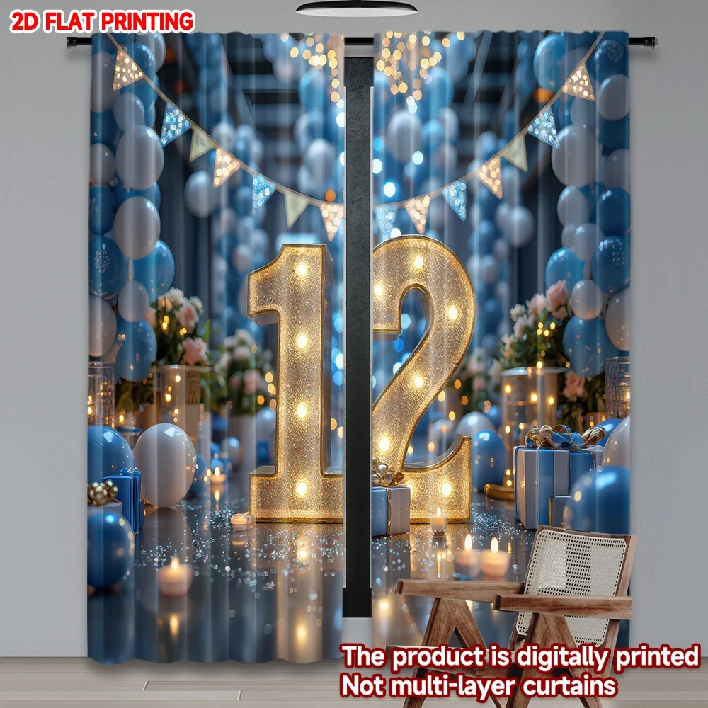 

2D flat printing 2pcs Window Treatment Curtains Birthday Celebration with Balloons Digital Printed Polyester Drapes Birthday