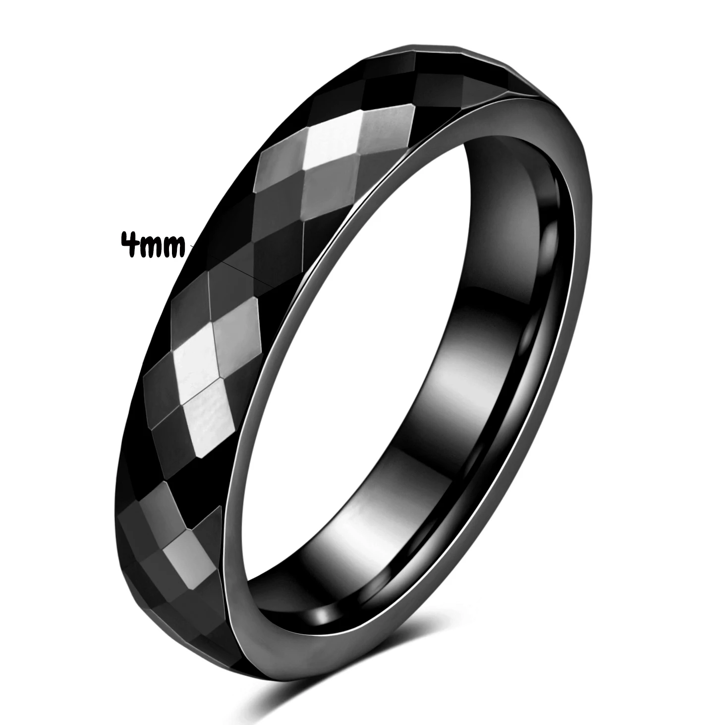 4MM/6MM Schwarz Rose Gold Facettierte Kante Kuppel Poliert Wolframkarbid Ehering Paar Ringe für Frauen Männer Größe 5-12 – Detail 8
