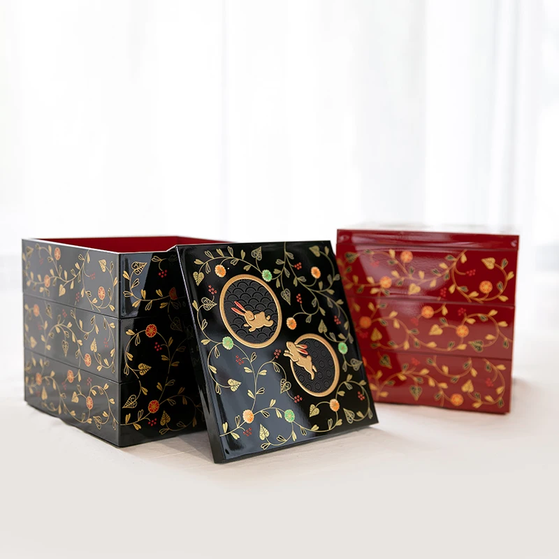 In Stock Yamanishi Lacquer Sakura Rabbit 3 Layer Jewelry Box Snack Storage Organizer