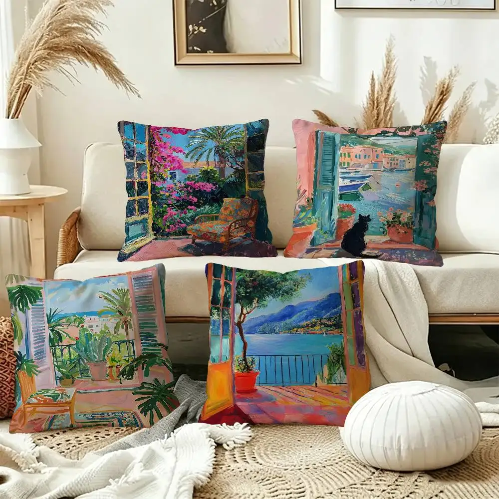 Retro Abstract Open Window Cushion Cover Decorative Pillow Sofa Home Decor case pillow cases