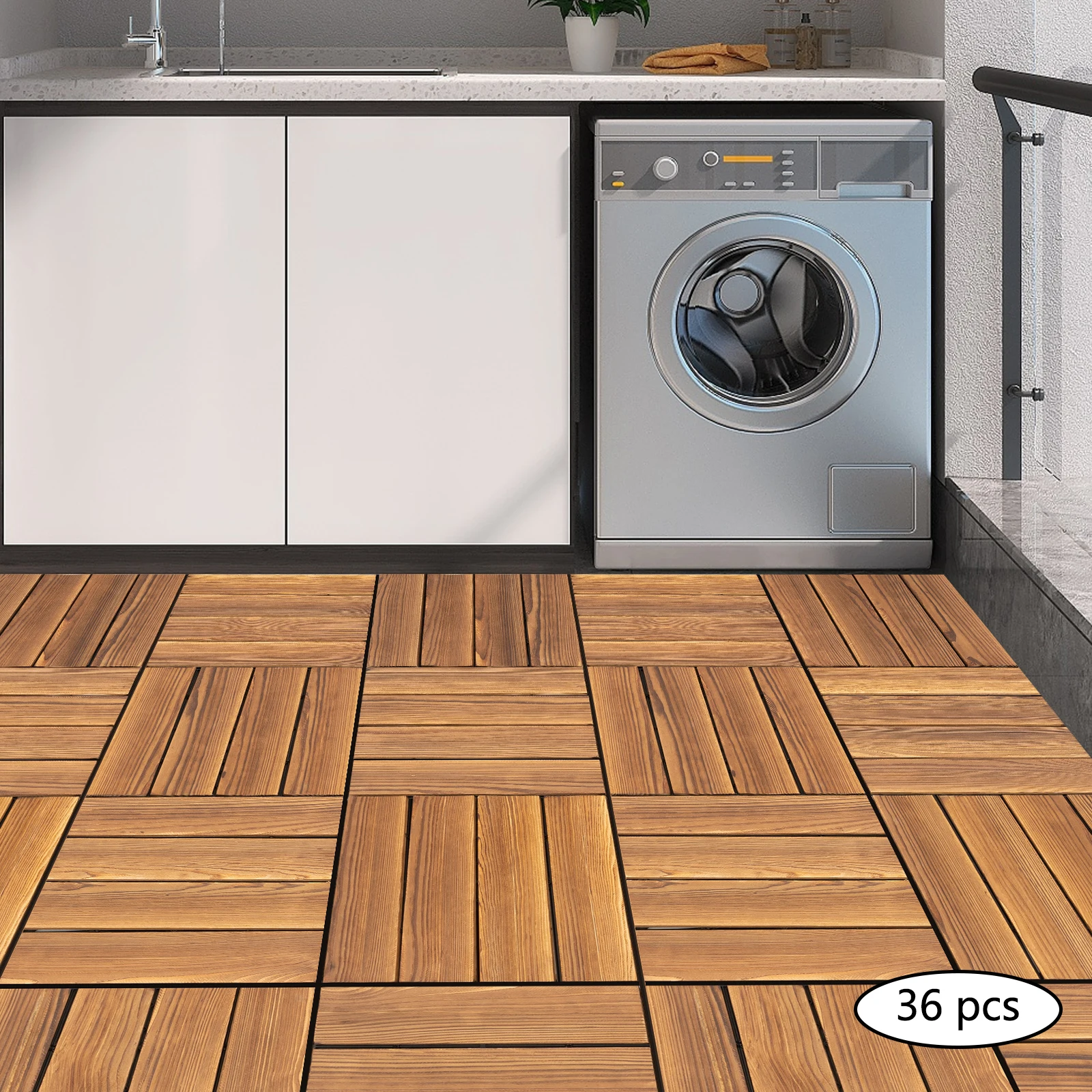 36 pièces 30*30*2 cm bois dur verrouillage Patio pont carrelage bois carrelage 11.81*11.81*0.78 pouces