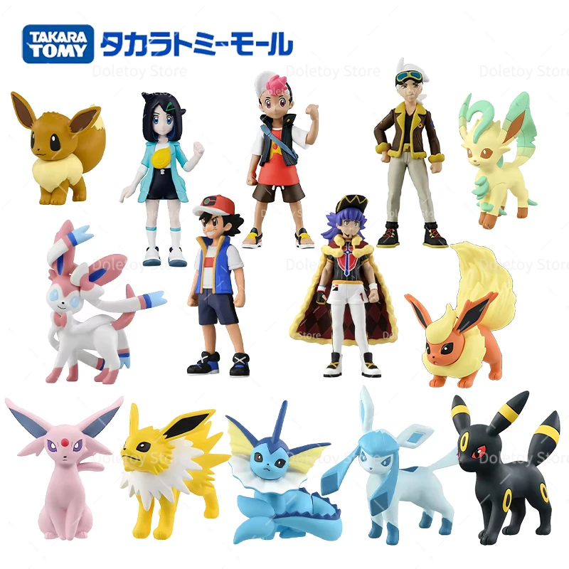 TOMY Pokemon Figure Trainer Ash Ketchum Leon Eevee Jolteon Flareon Leafeon Glaceon Umbreon Original Action Model Birthday Gift