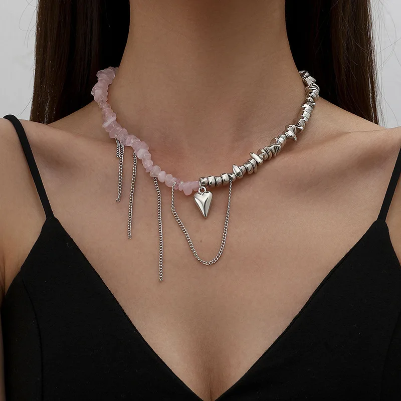 Trendy Chunky Short Collar Necklace Love Heart Charm Irregular Shape Beaded Neck Chains Choker Necklace Statement Jewelry Women