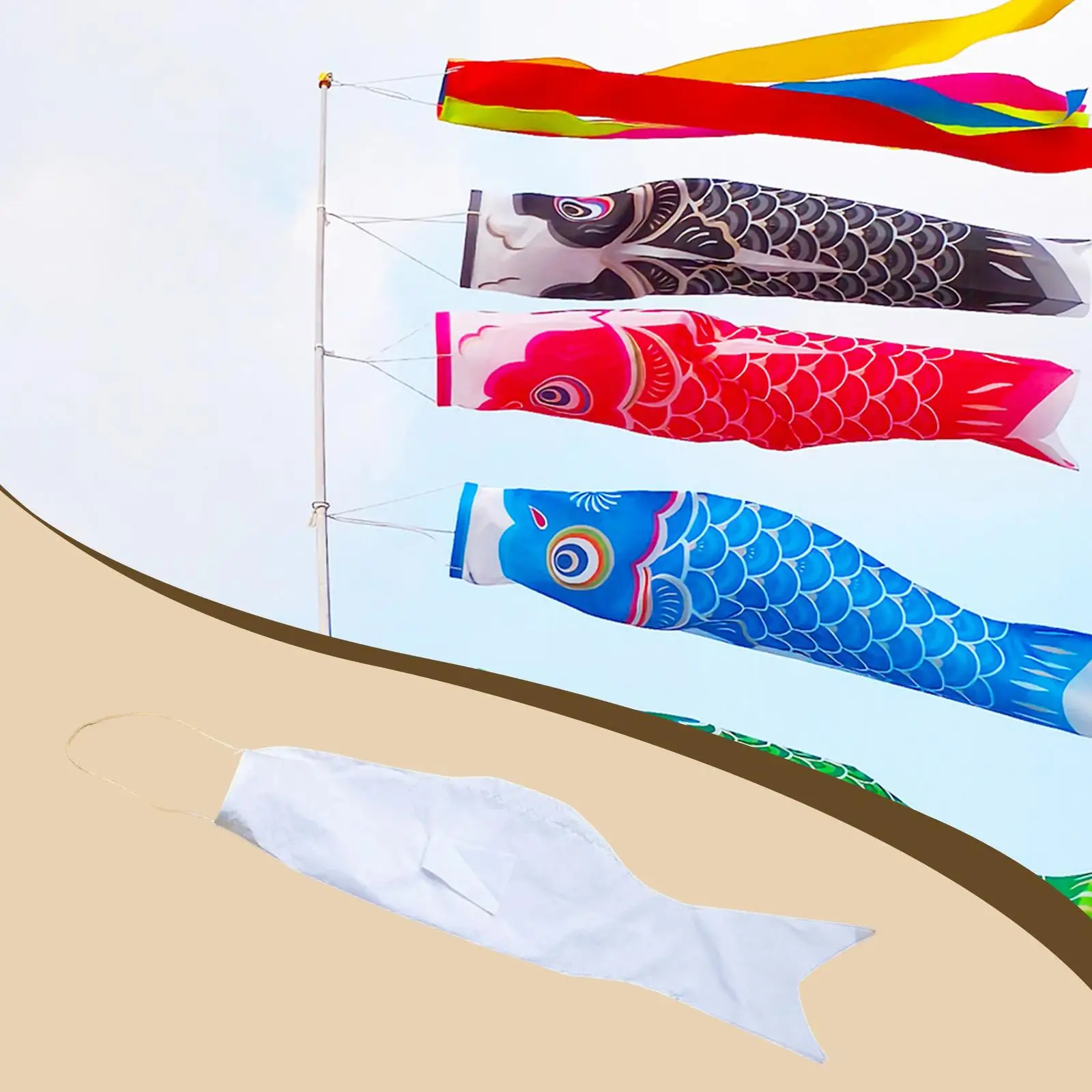 Koinobori Blank Streamer Fish Flag Japanese Carp Windsock DIY Painting Banner for Backyard Wall Decor