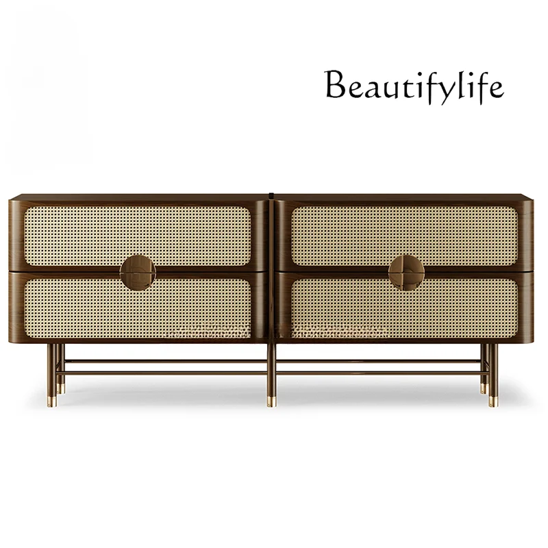 

Nordic minimalist solid wood rattan chest cabinet modern light luxury dining side cabinet retro style entrance cabinet