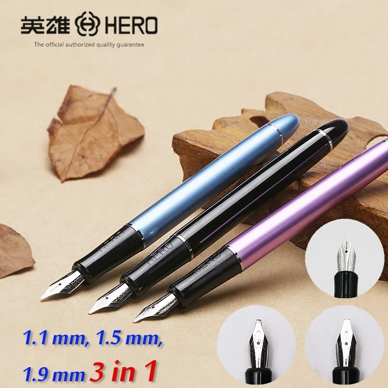 Original Hero 5028 3 nibs 3 in 1 metal calligraphy pen art parallel pen gothic Arabic Italic Uncial  replacement 1.1 1.5 1.9 mm
