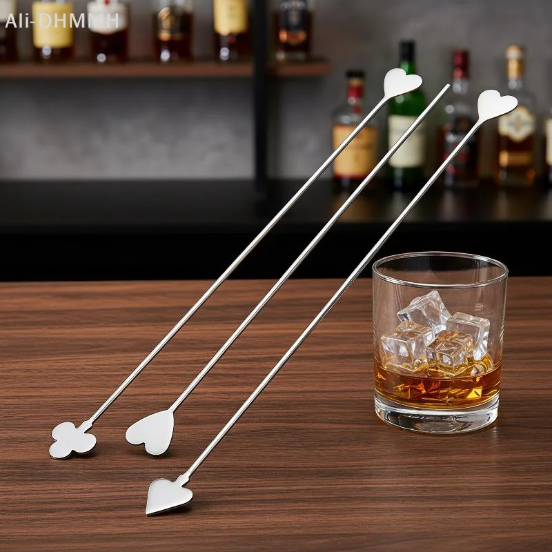ZLinKJ Stainless Steel Long Handle Bar Spoon Square/Plum Blossom/Heart Shape Cocktail Stirrer For Coffee Milk Tea Home Cafe