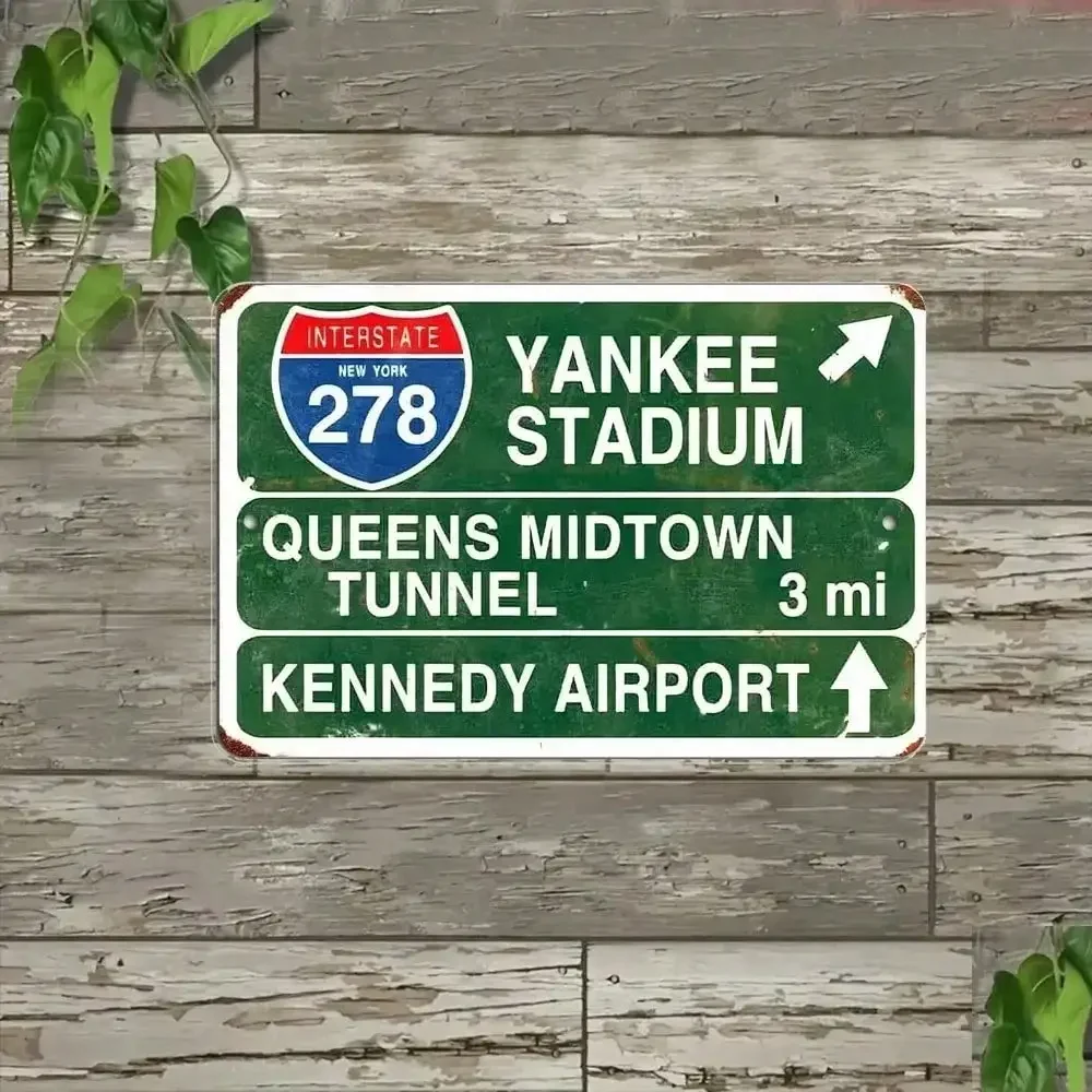 1pc YankeeHighwayRetro™ Rustic Yankee Stadium Metal Sign - Highway-Inspired Wall Decor, Timeless Design for Home Man Caves Ba