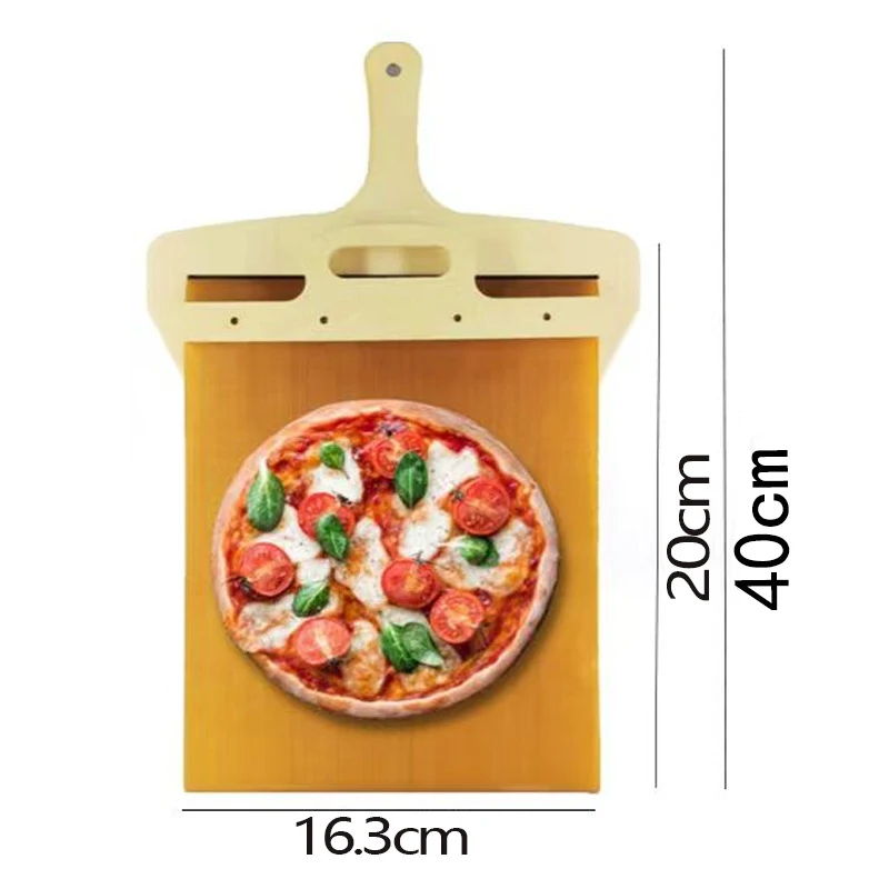 Sliding Pizza Peel Shovel Removable Wooden Handle Pizza Non-Stick Pizza Spatula for Home Kitchen Oven Baking Dessert Glide Plate